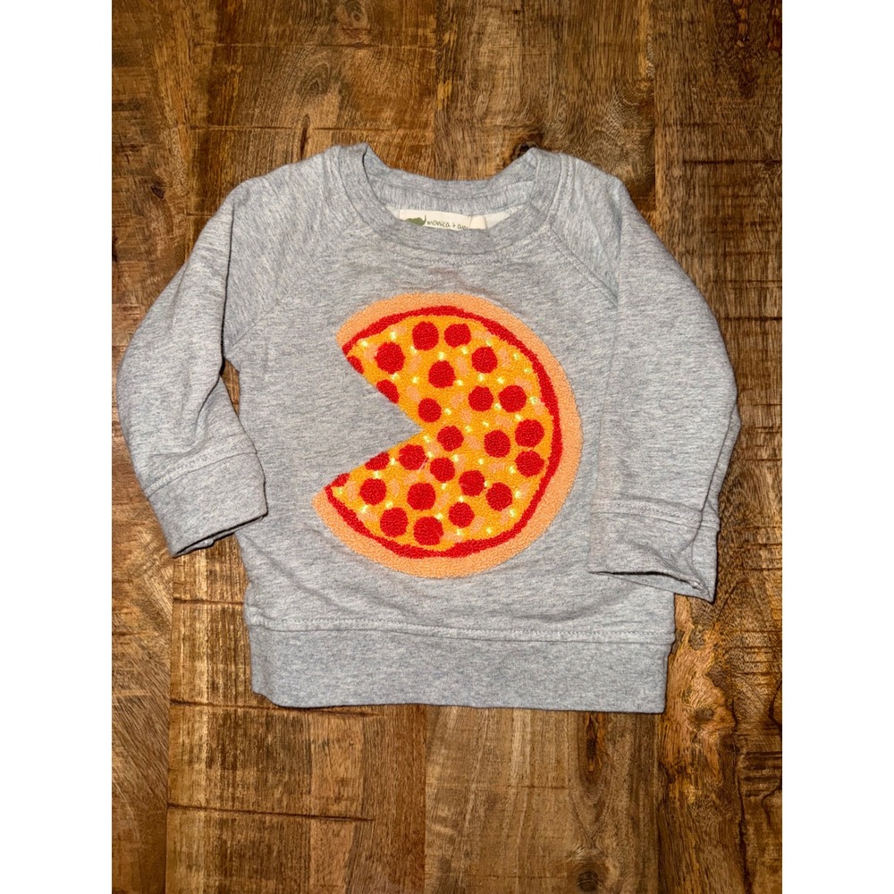 Monica + Andy Baby Pizza Patch Organic Cotton Sweatshirt Gray 3-6M